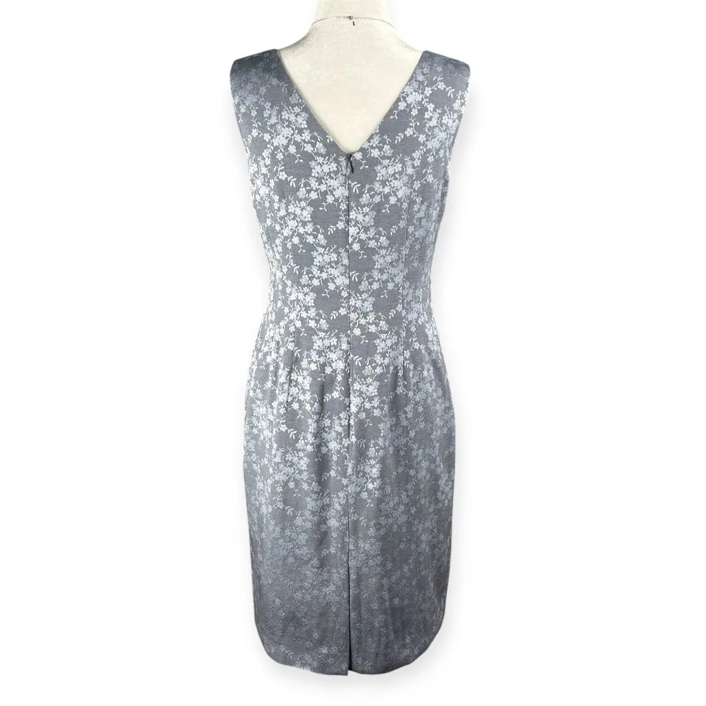 Kasper ASL Sheath Dress Women’s 6P Metallic Gray Floral Jacquard Vintage 80s 90s - Image 2