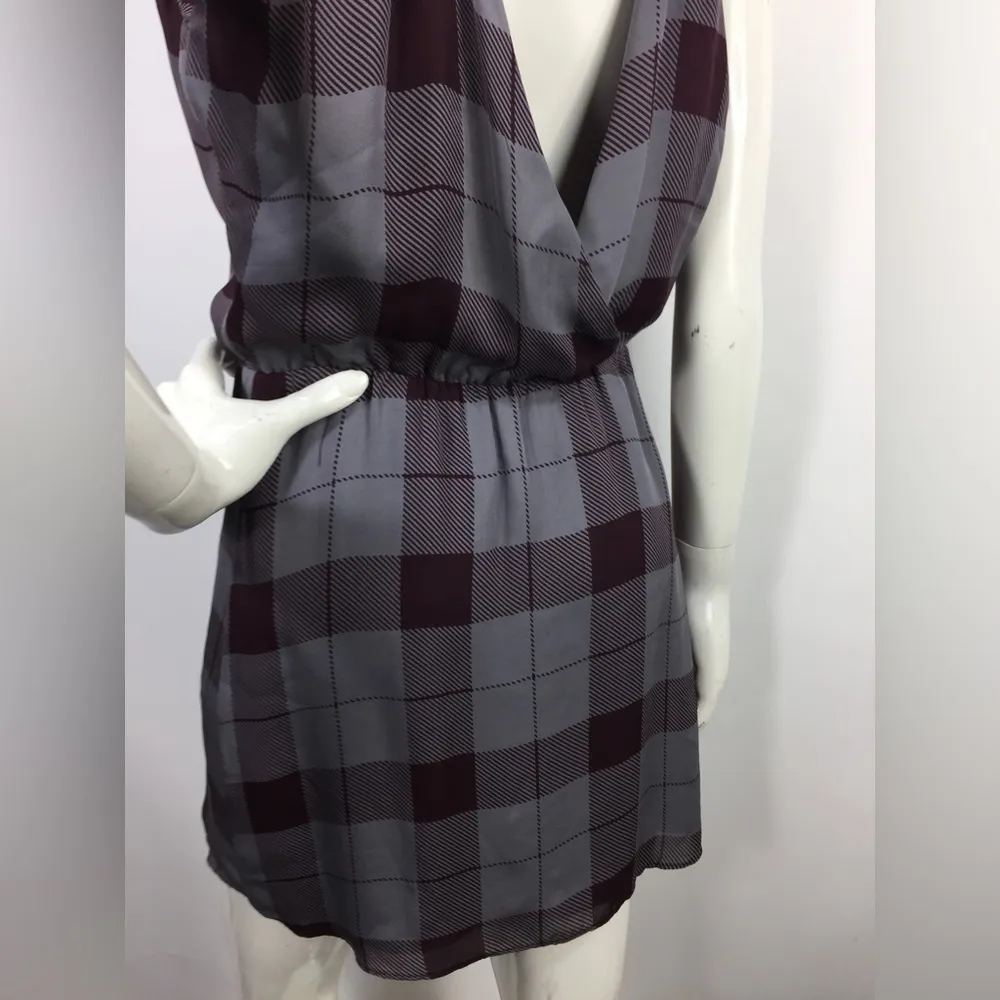 Parker Plaid Silk Dress Back Cutout Cinched Waist Size XS - Image 11