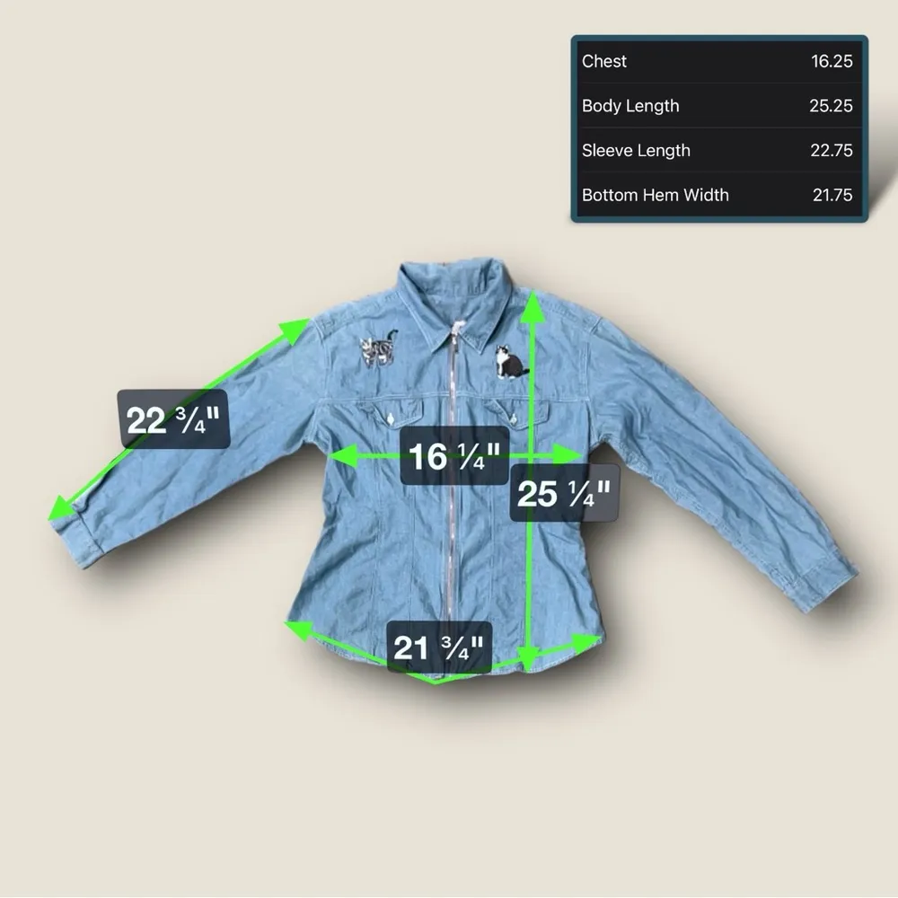 Vintage 90’s Embroidered Cats Denim Jean Jacket Blue Size M - Image 6