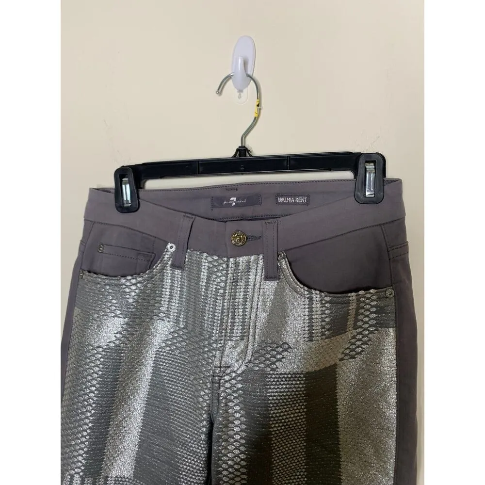 7 for all Mankind Womens 26 Jeans Malhia Kent Metallic Silver Coated Gray Slim - Image 3