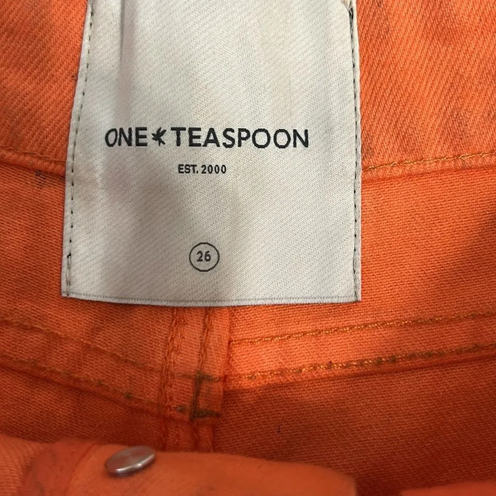 One Teaspoon Revolve  Orange/Black Low Waist Coated Denim Shorts(Size 26) - Image 11