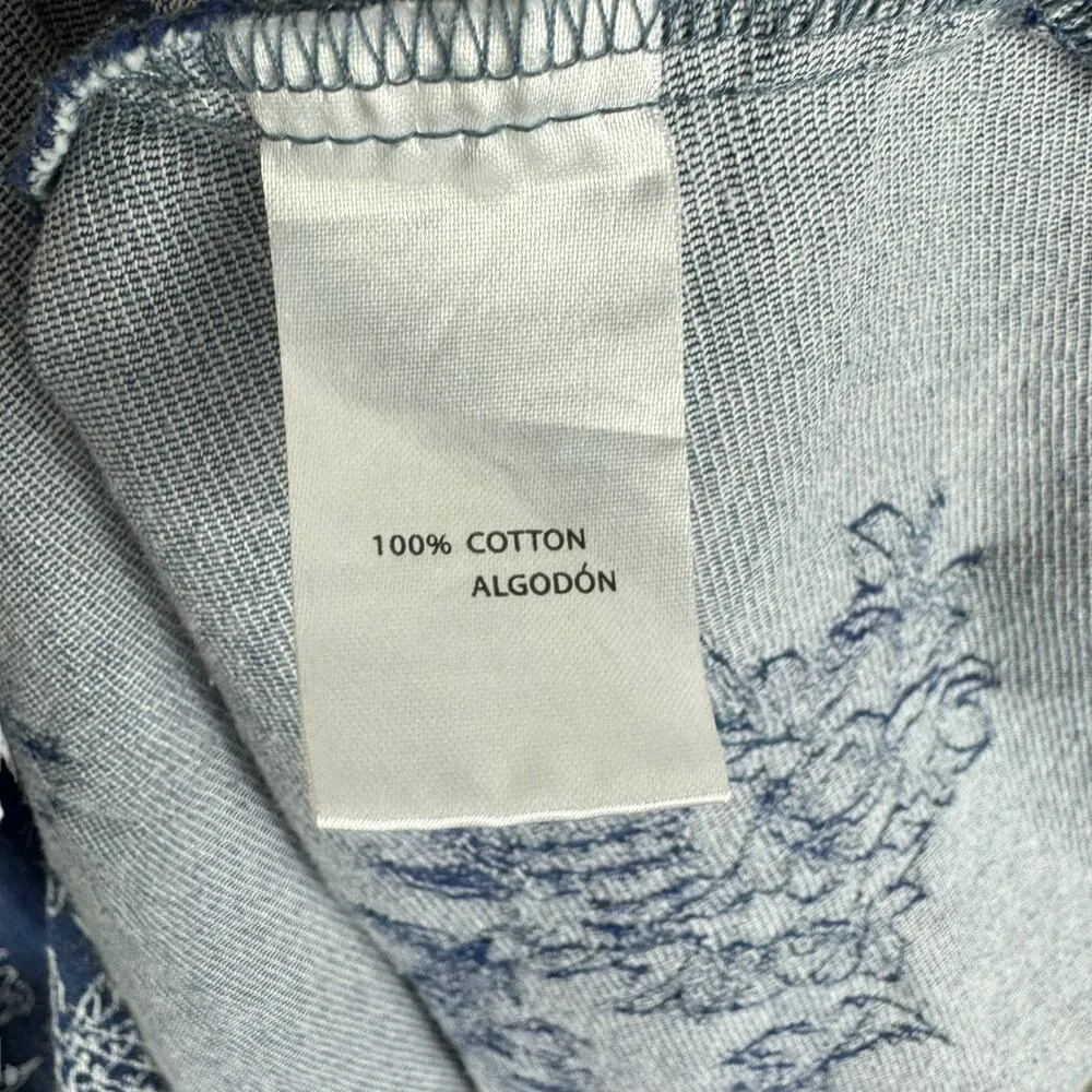 Nina Leonard Floral Embroidered Cuffed Sleeve Half Button Up Cotton Dress Sz 14 - Image 7