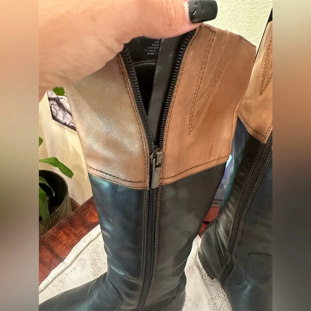 EUC Franco Fortini Leather Riding Boots Roxanne Black Tan Accent logo brass - Image 7