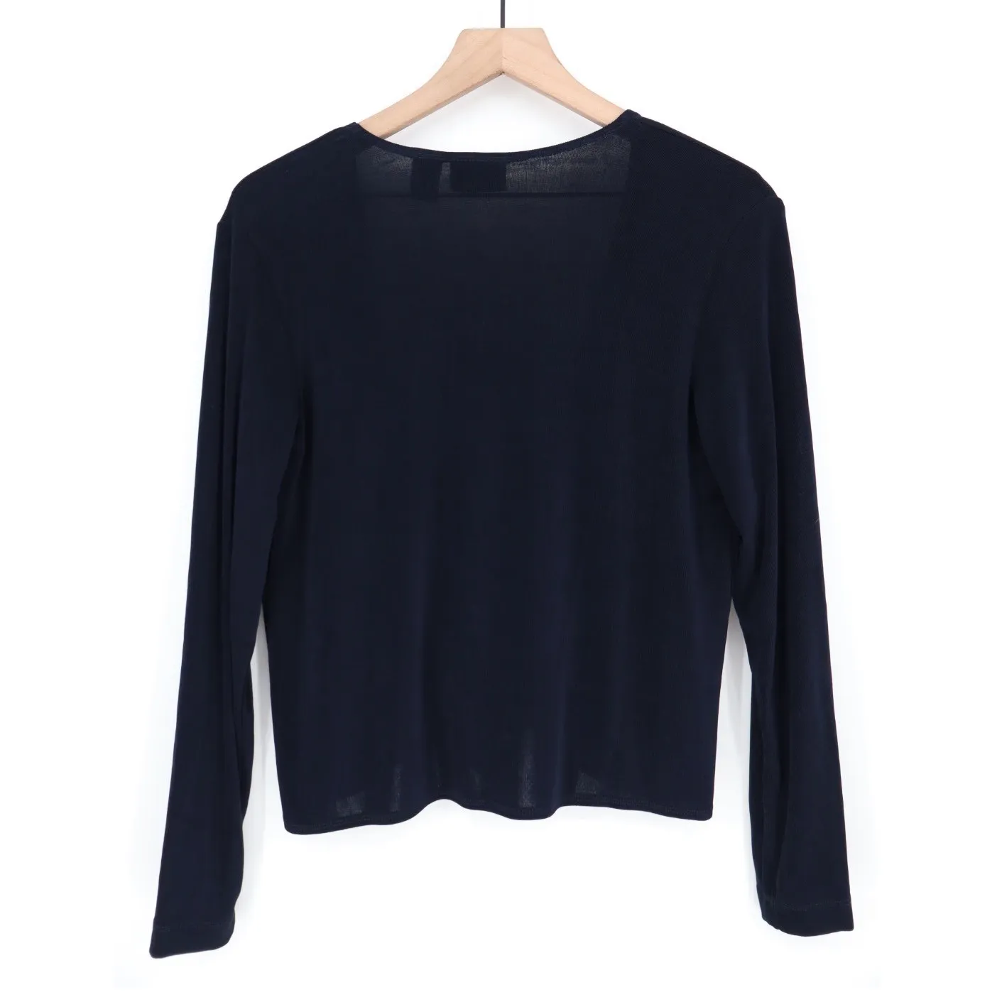 Chicos Travelers Navy Blue Long Sleeve Knot Front Cardigan Sweater Size 0/S - Image 7