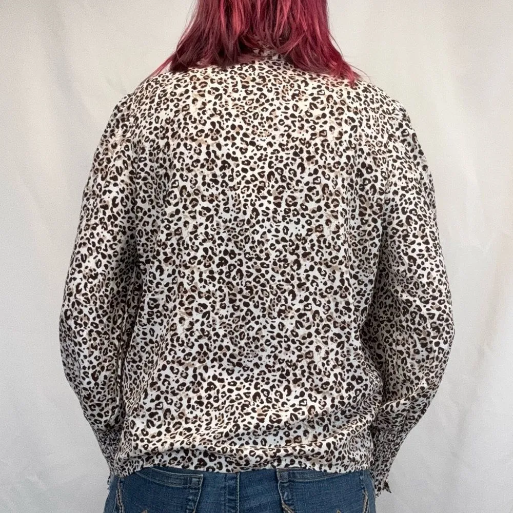 Vine & Love Women's Animal Print Collared Blouse L LG Large Cream Brown Cheetah - Image 2