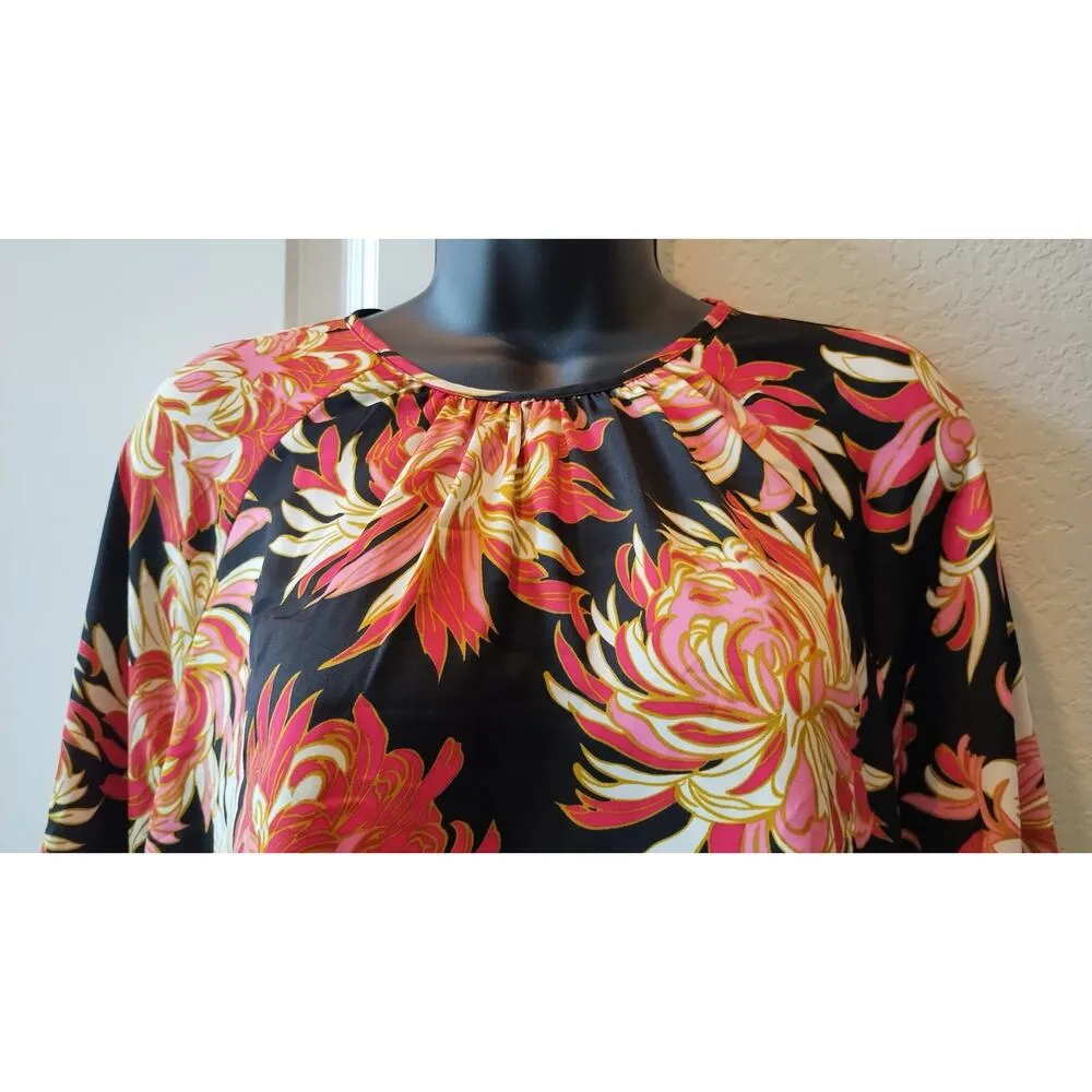 Who What Wear Women's Balloon Sleeves Blouse Black pink Floral sz Large tops - Image 2