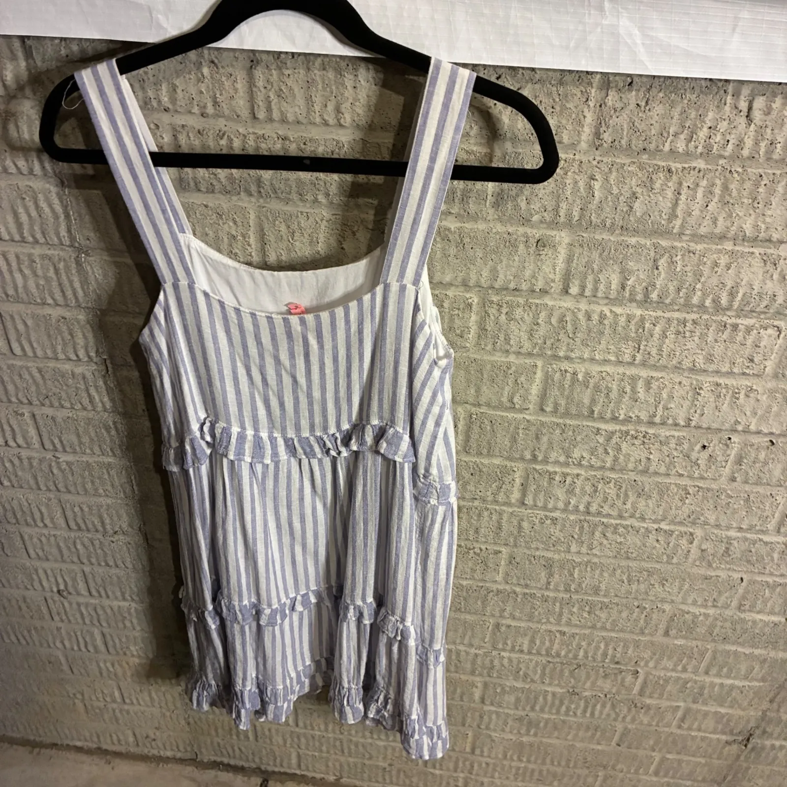 Rails Sandy Blue Iris Stripe Linen Blend Ruffle Tiered Dress Medium - Image 3