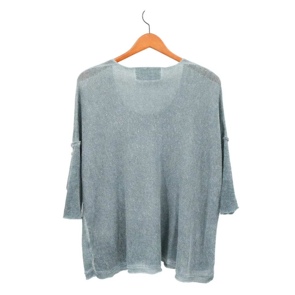 Grizas Oliato Washed Linen Lagenlook Boxy 3/4 Sleeve Pocket Sweater M Blue Size M - Image 5