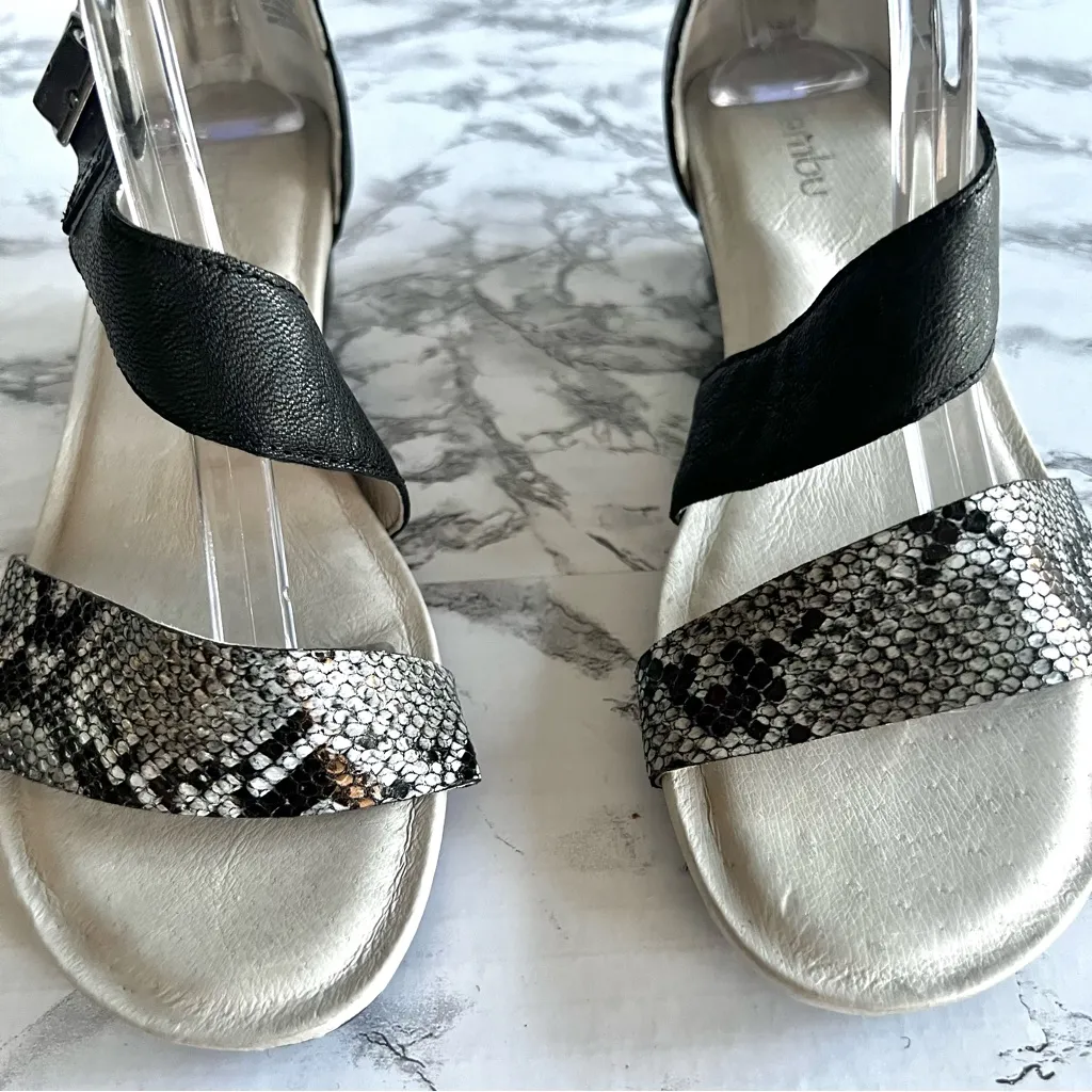 Jambu Capri Sandals Wedge Strappy Snakeskin Ankle Black Leather 8 Comfort Dressy - Image 6