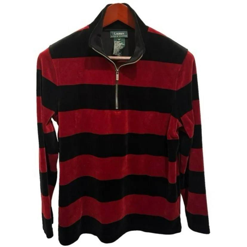 Lauren Ralph Lauren velour stripe 1/4 zip up blouse XL - Image 3