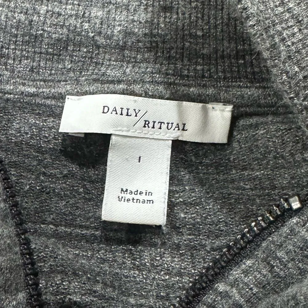 Anthropologie Daily Ritual Grey Cropped Quarter Zip Sweatshirt Women’s XL Gray - Image 2