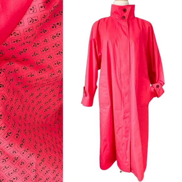 Vintage London Fog HOT pink floral lining padded shoulder raincoat size LP XLP - Image 2