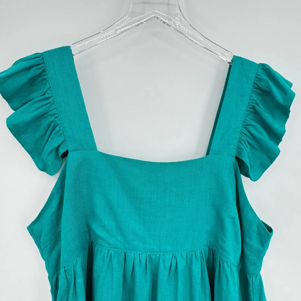 Umgee blouse women's large linen blend ruffle sleeve babydoll green boho beach - Image 2