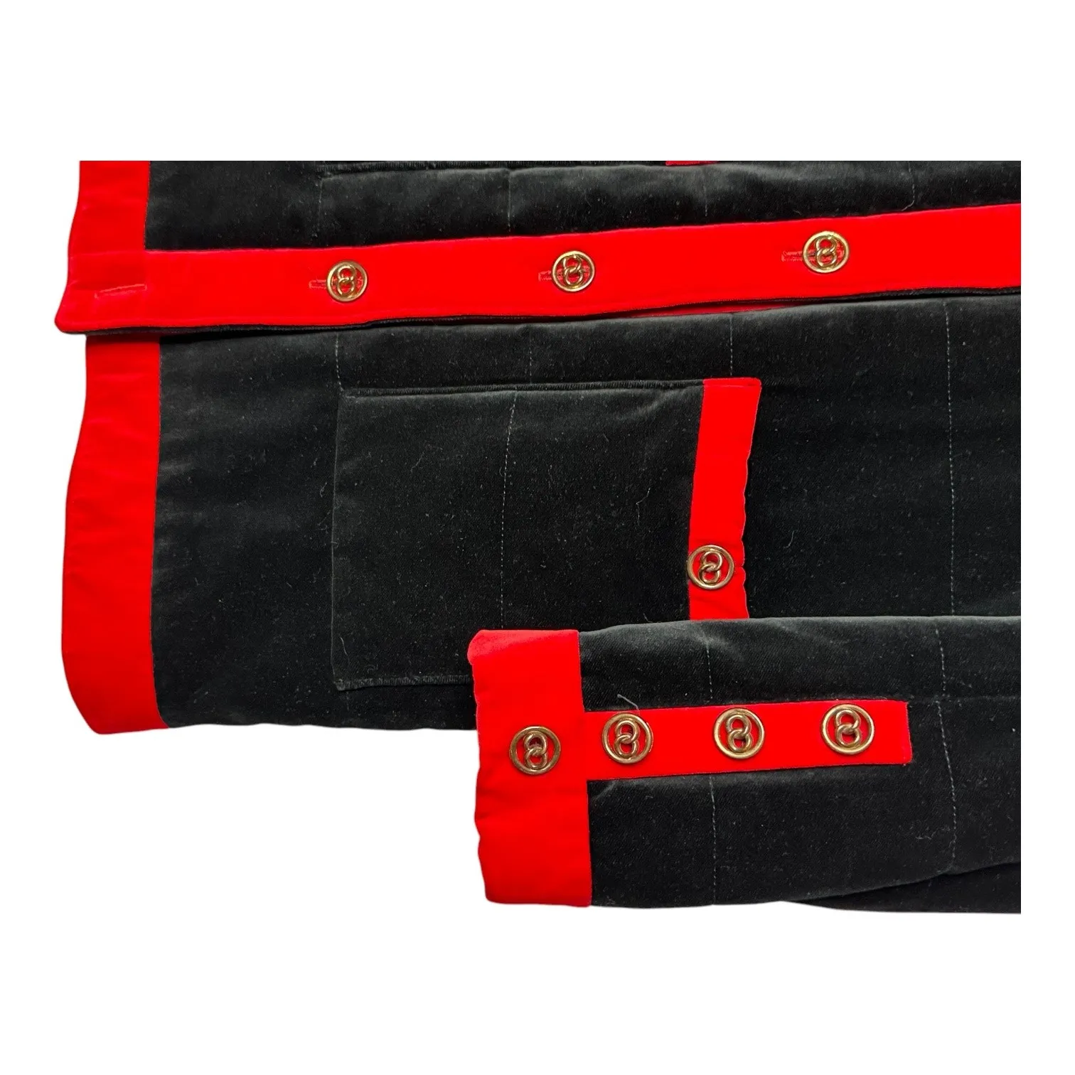 Vintage 80s Cattiva Velvet Quilted Coat Black Red Trim Gold Buttons Sz Small - Image 7