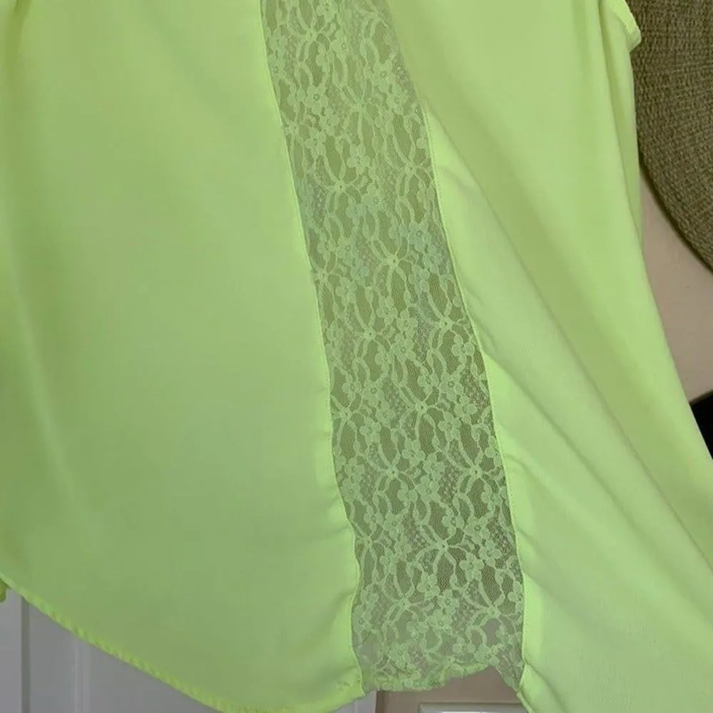 Forever 21 Y2K Neon Highlighter Yellow Sheer Sleeveless Button-Up Blouse Size L - Image 9