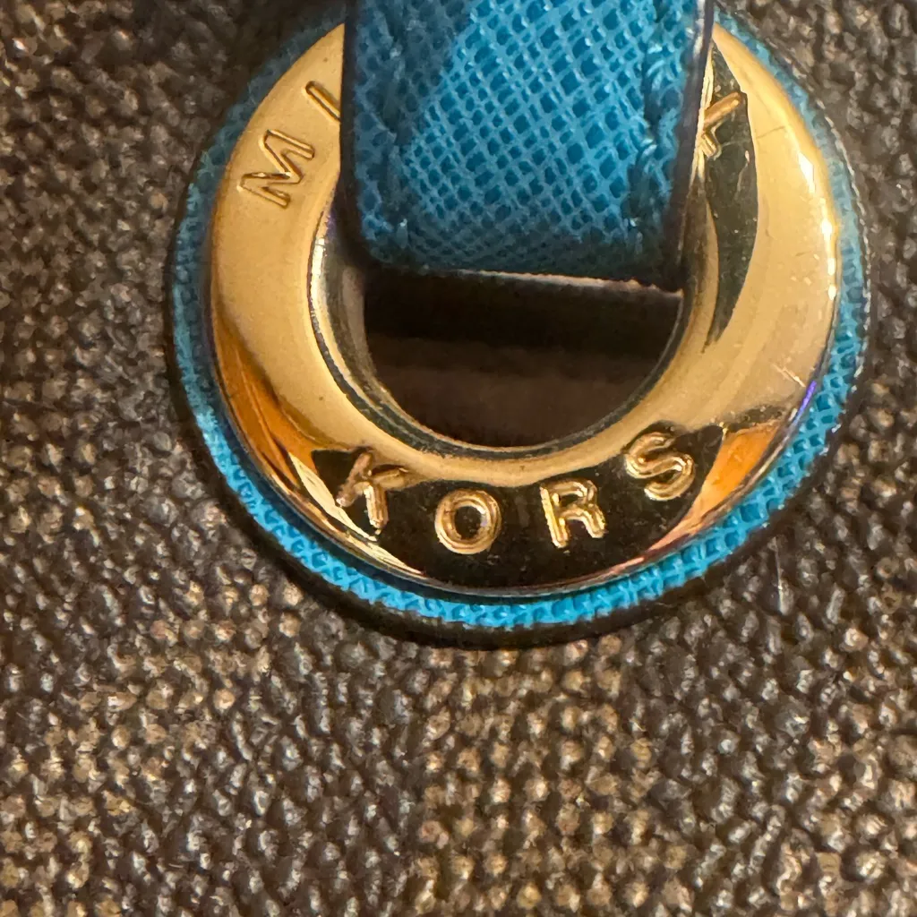 Michael Kors Jet Set Item Signature PVC East West Tote Brown teal w/ Wallet Blue - Image 3