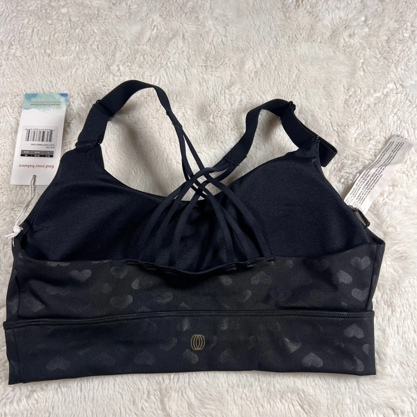 Balance Collection  Women's Black Heart Emboss Mid Impact Sports Bra Small NWT - Image 4