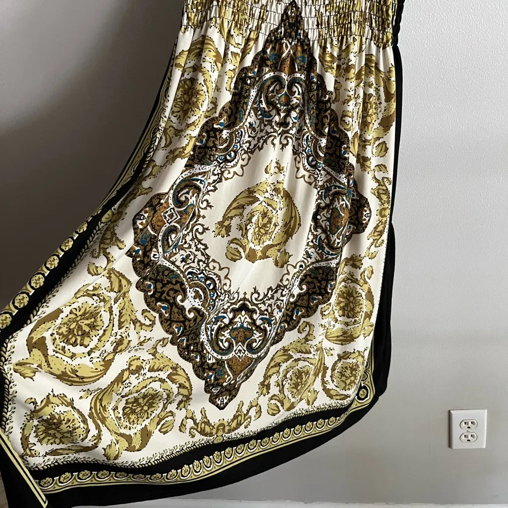 Style Works Baroque Sundress OSFA Smocked Stretch Boho Y2K Summer Dress Black Size M - Image 5