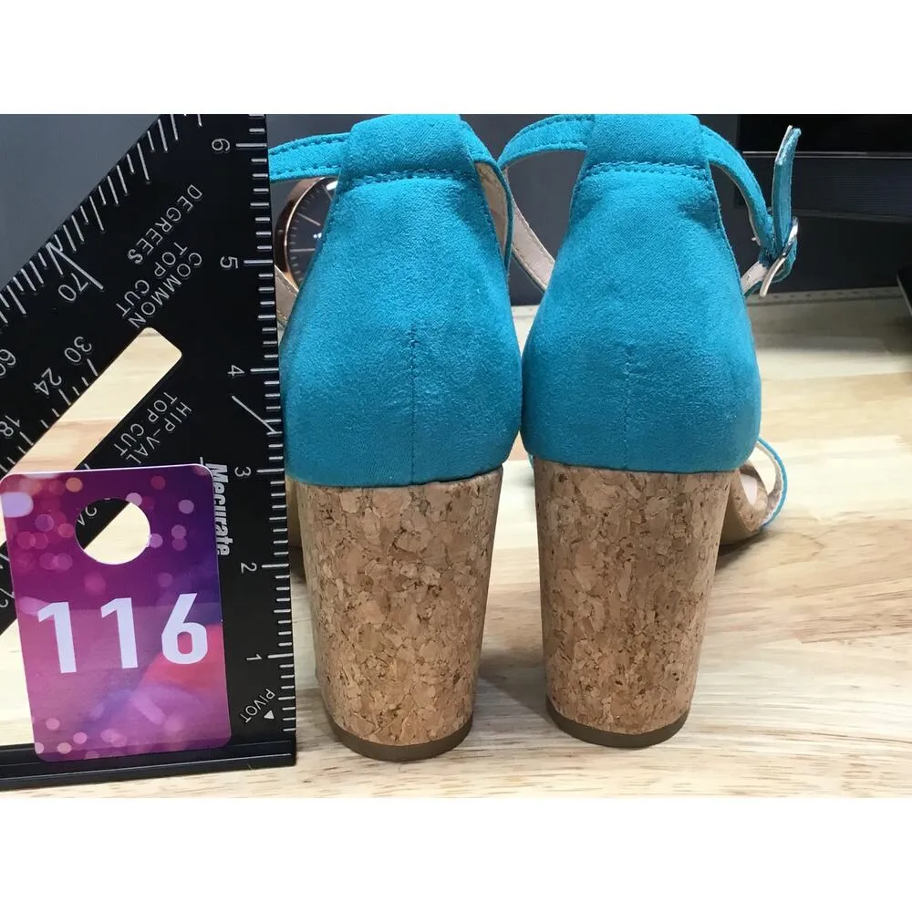 Bandolino Armory Dress Sandals Women's 8.5 Blue Suede Ankle Strap Block Heel - Image 3