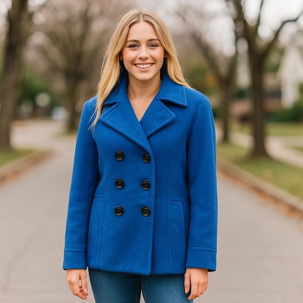 St. John's Bay 3-Button Double Breasted Wool Cashmere Pea Coat Blue Size Large - Image 11