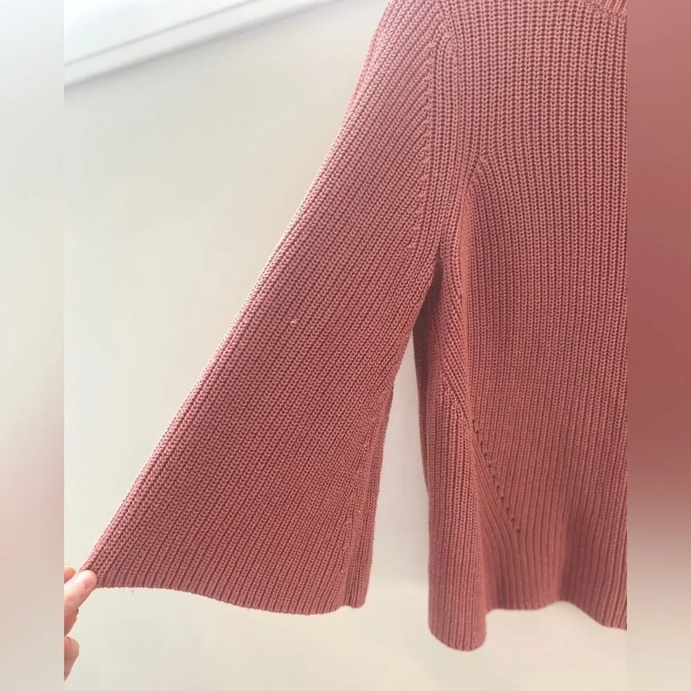 525 AMERICA Mock Neck Bell Sleeve Ribbed Knit Sweater M Medium Salmon Pink Cozy - Image 5