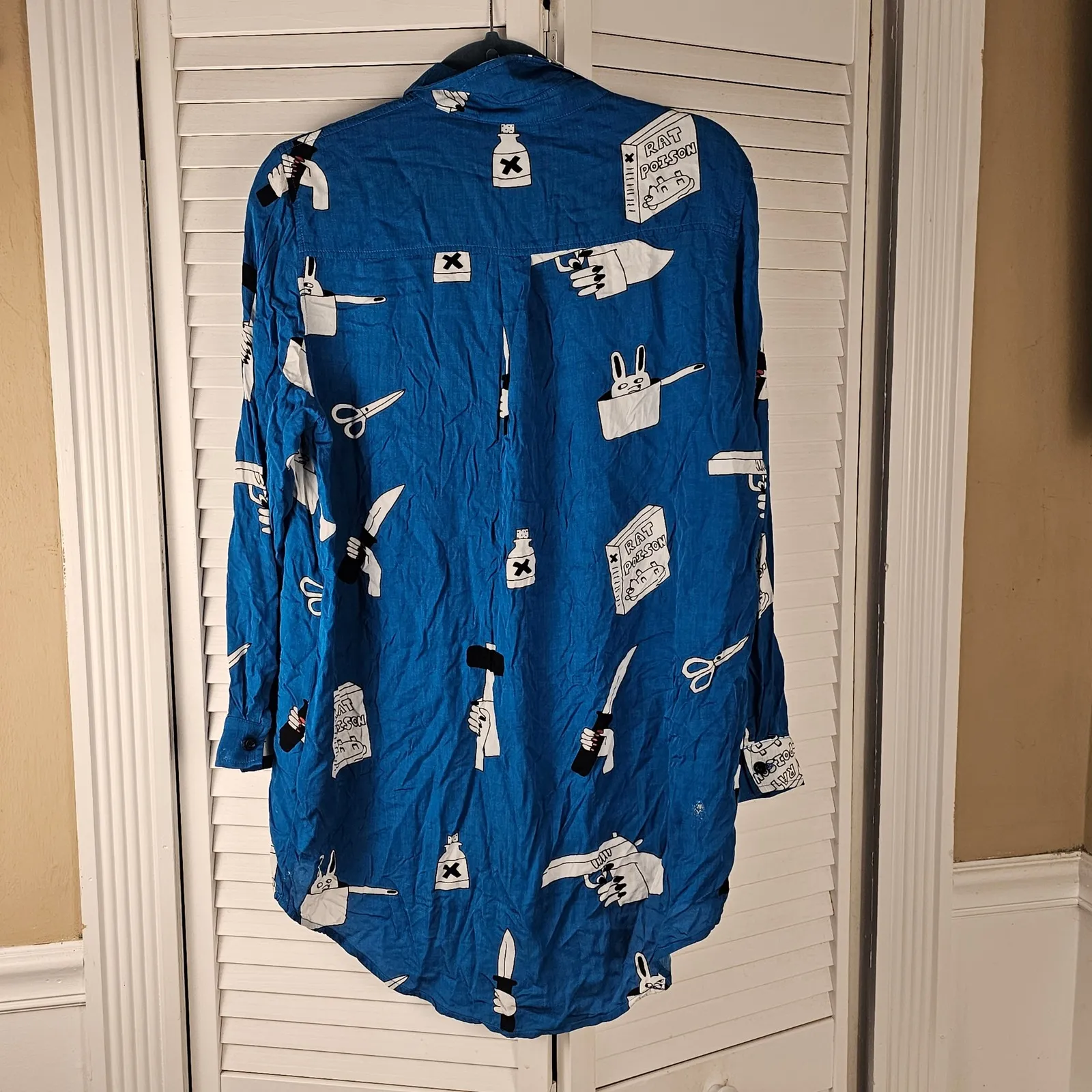 Lazy Oaf Womens Blue Psycho Killer Long Sleeve Button Down Tunic Top Shirt Small - Image 2