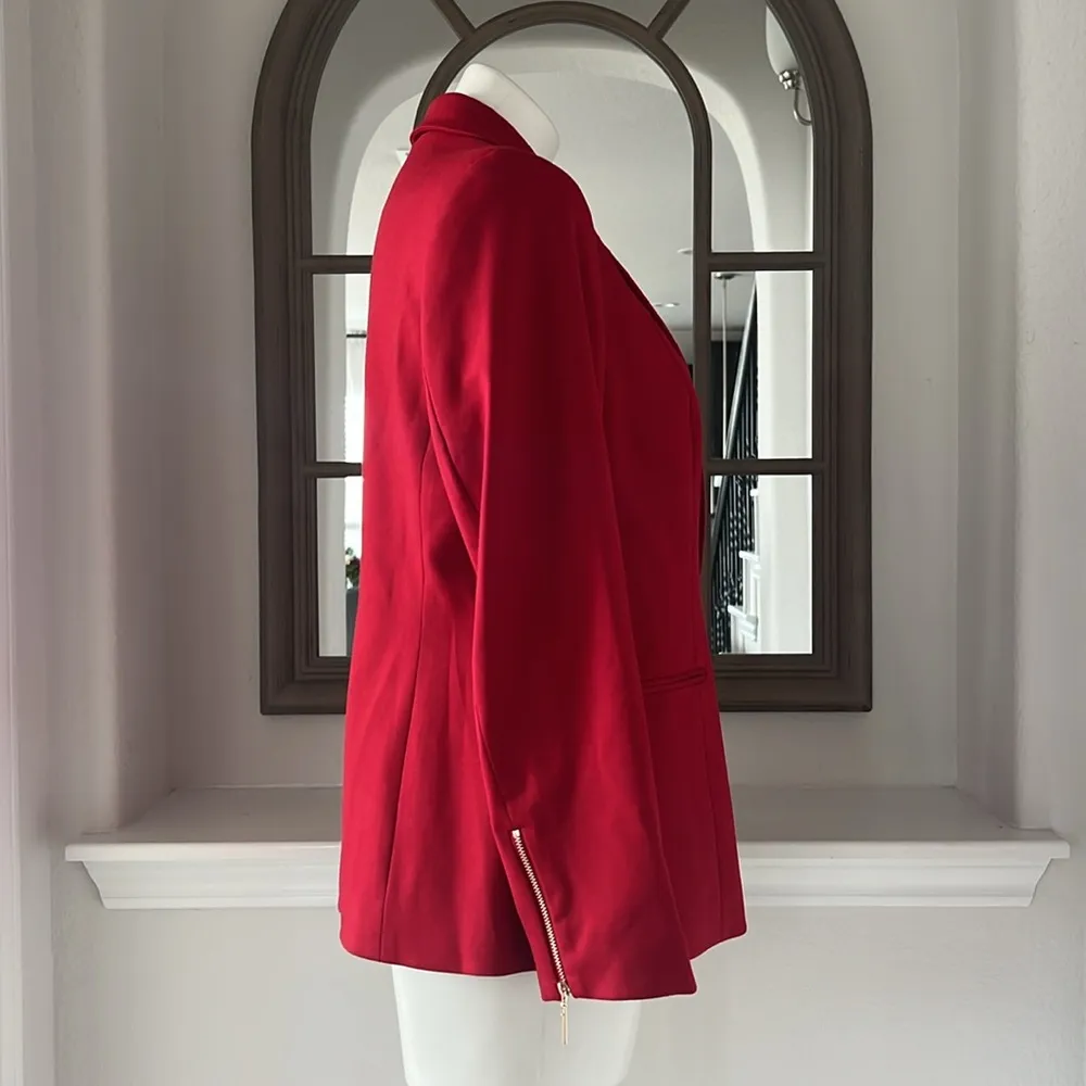 Kasper Zip Cuff Notched Collar One-Button Blazer in Red Petite Size 10, New $129 - Image 4