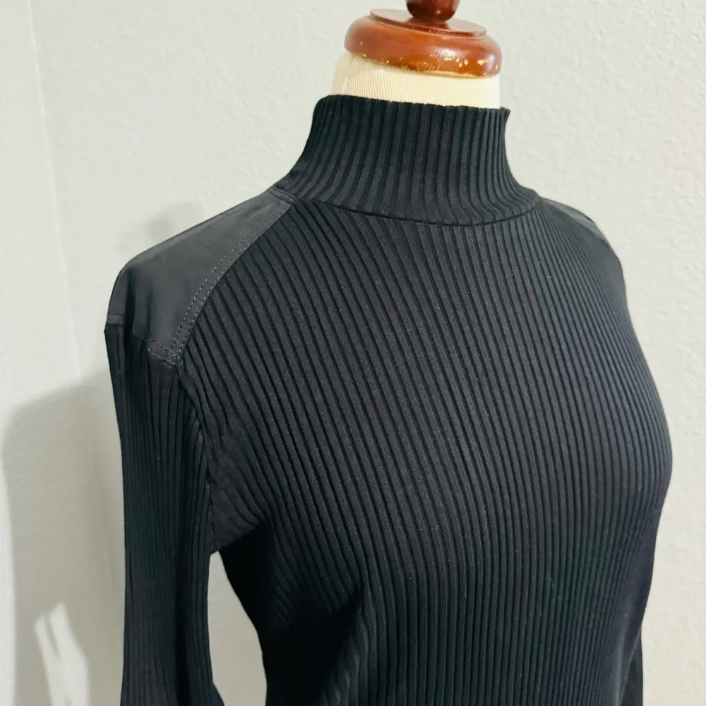 Zara Women Black Combination Turtleneck Long Sleeves Rib Tonal Appliqué Top Sz L - Image 10