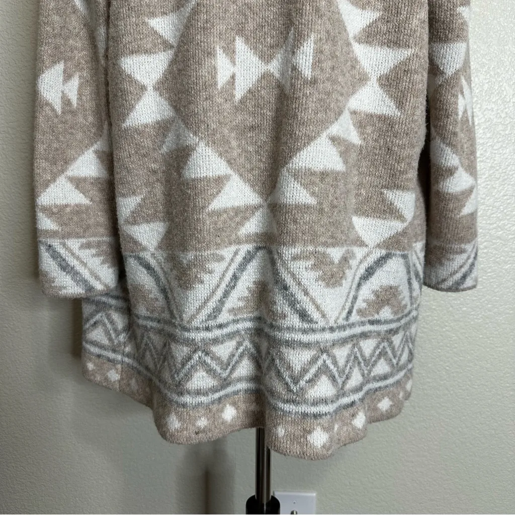 Frye Beige Cream Geometric Pattern Open Front Long Sweater Cardigan, Size XL - Image 10