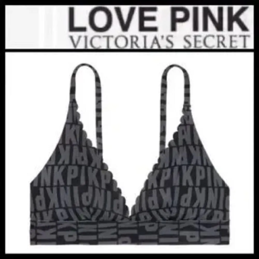 PINK Victoria's Secret Black and Grey Bonded Scalloped Bralette Bra - Image 4