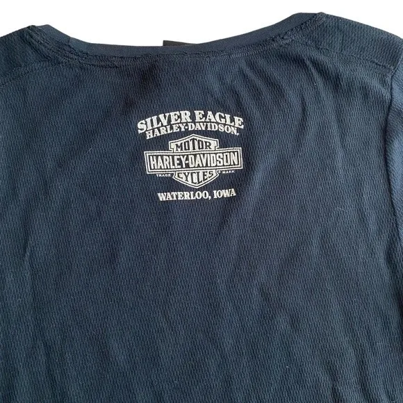 Harley Davidson‎ Y2K studded henley long sleeve Silver Eagle dealership size XL Black - Image 7