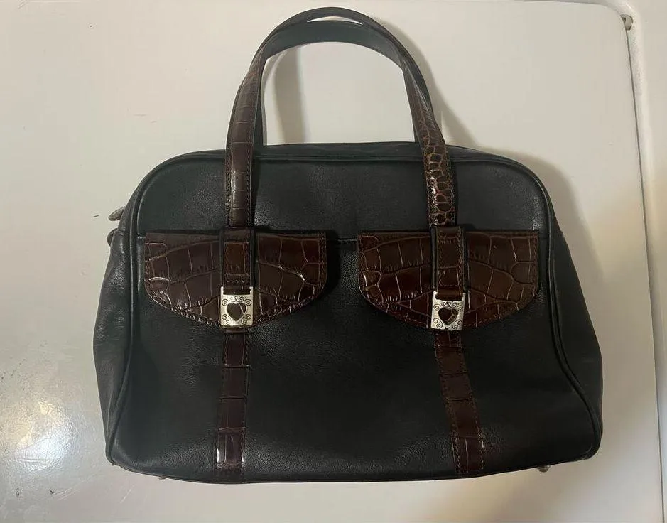 Brighton Double Pocket Black & Brown Leather Medium Shoulder Handbag RETIRED! - Image 6