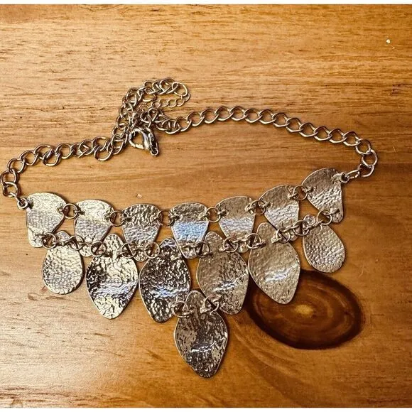 Hammered Like‎ Flat Stones Gold Tone 16" Adjustable Necklace Statement Piece - Image 11