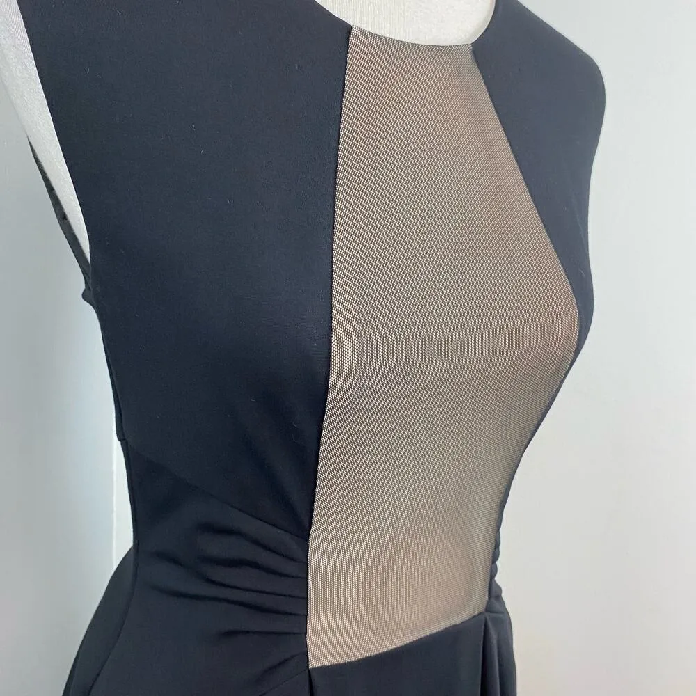 Eva Franco Rebel Black Nude Mesh Inset Fit and Flare Knit Dress Size 6 - Image 4