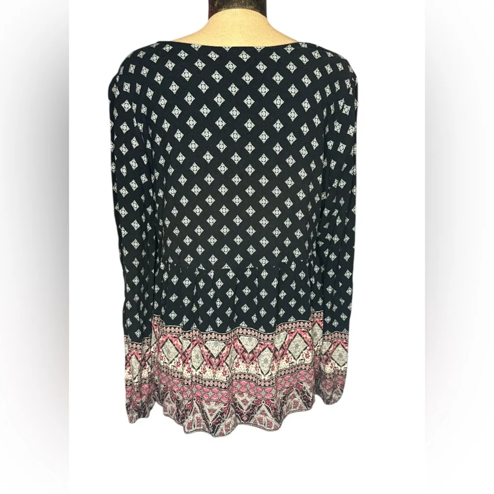 Artesia Boho Long Sleeve Floral Empire Waist Top Black Pink Size XL - Image 4
