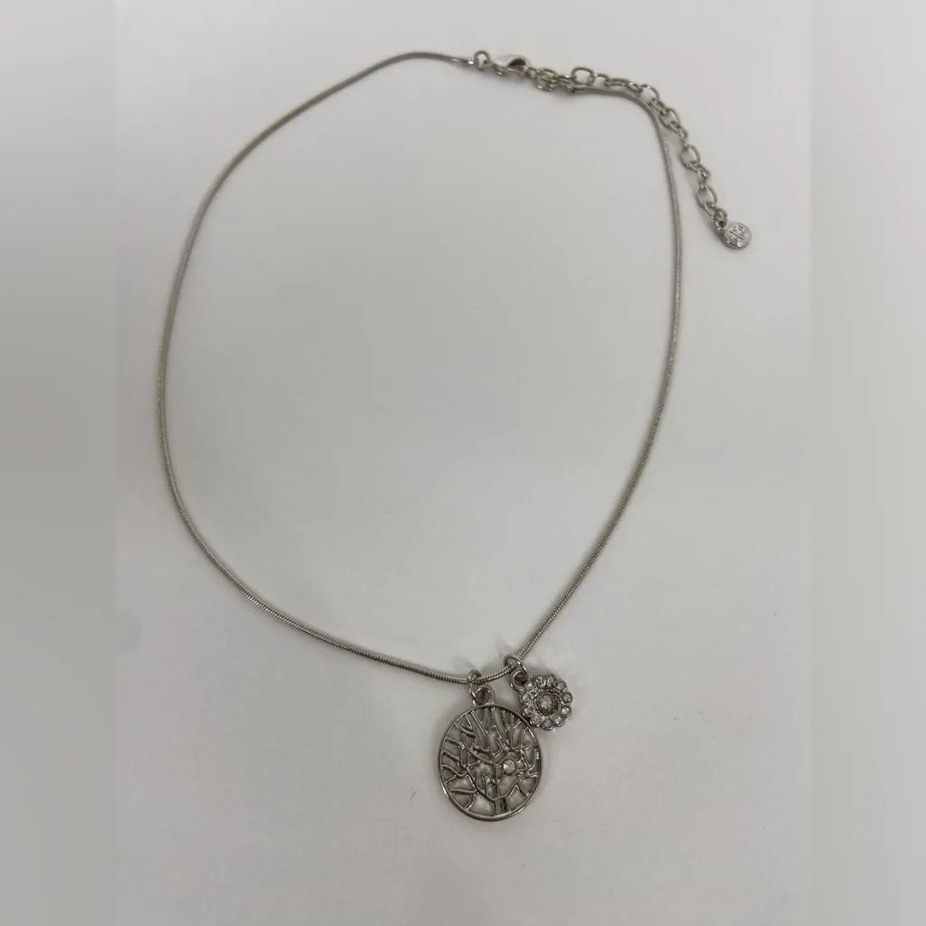 Graziano Silver tone Tree of Life + Rhinestone flower Pendants Necklace‎ 16 - Image 2