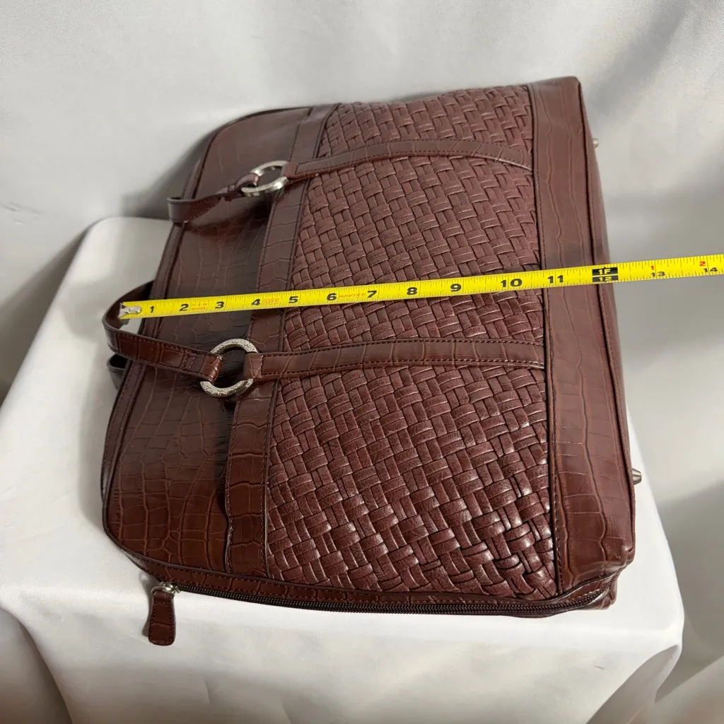 Coldwater Creek Brown Woven Faux Leather Shoulder Tote Work Bag Organizer - Image 9