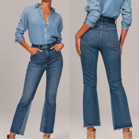 Abercrombie & Fitch The Kick Flare Ultra High Rise Jeans Crop Patchwork 28/6R - Image 2