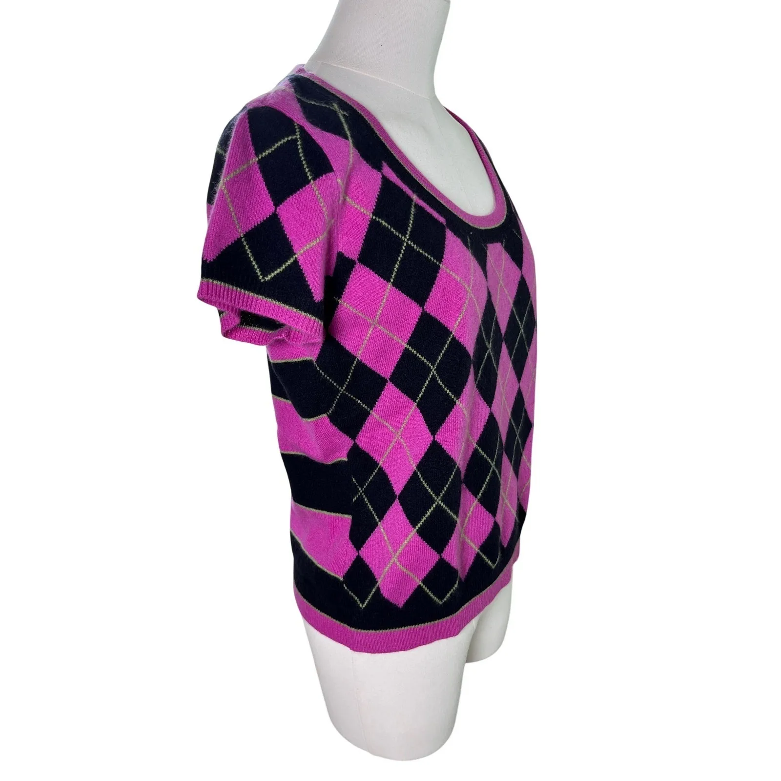 Talbots Cashmere Argyle Sweater Pink Black Preppy Y2K‎ Academia - Image 2