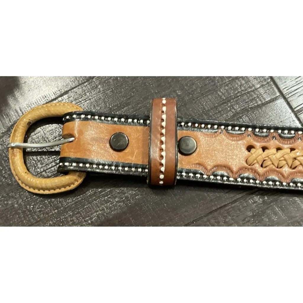 Braided Tooled Leather Brown Belt Womens Size 38”‎ Boho Chic Western Cowgirl - Image 4