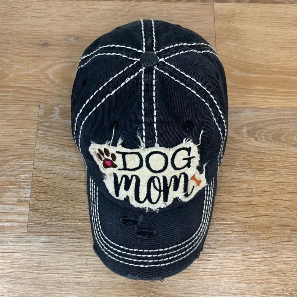 Dog Mom Distressed Black Adjustable Strapback Hat - Image 2