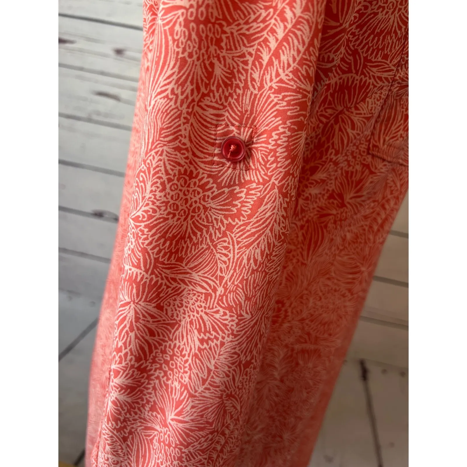 Title Nine Dress Small Botanical Shirtdress Nimblene Zip Pocket TN-200983 Orange - Image 9