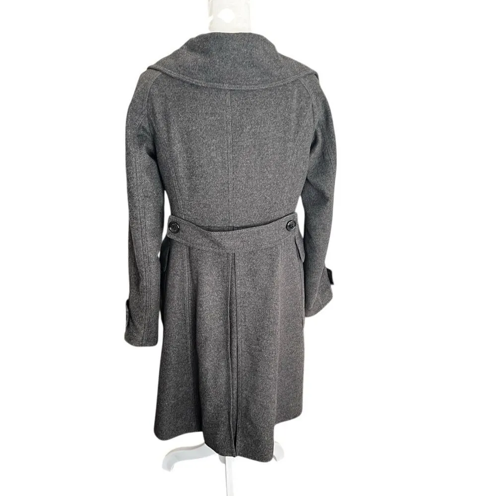 Burberry London Wool Cashmere Coat Gray Long Wrap Collar Back Belt UK 6 US 4 - Image 3