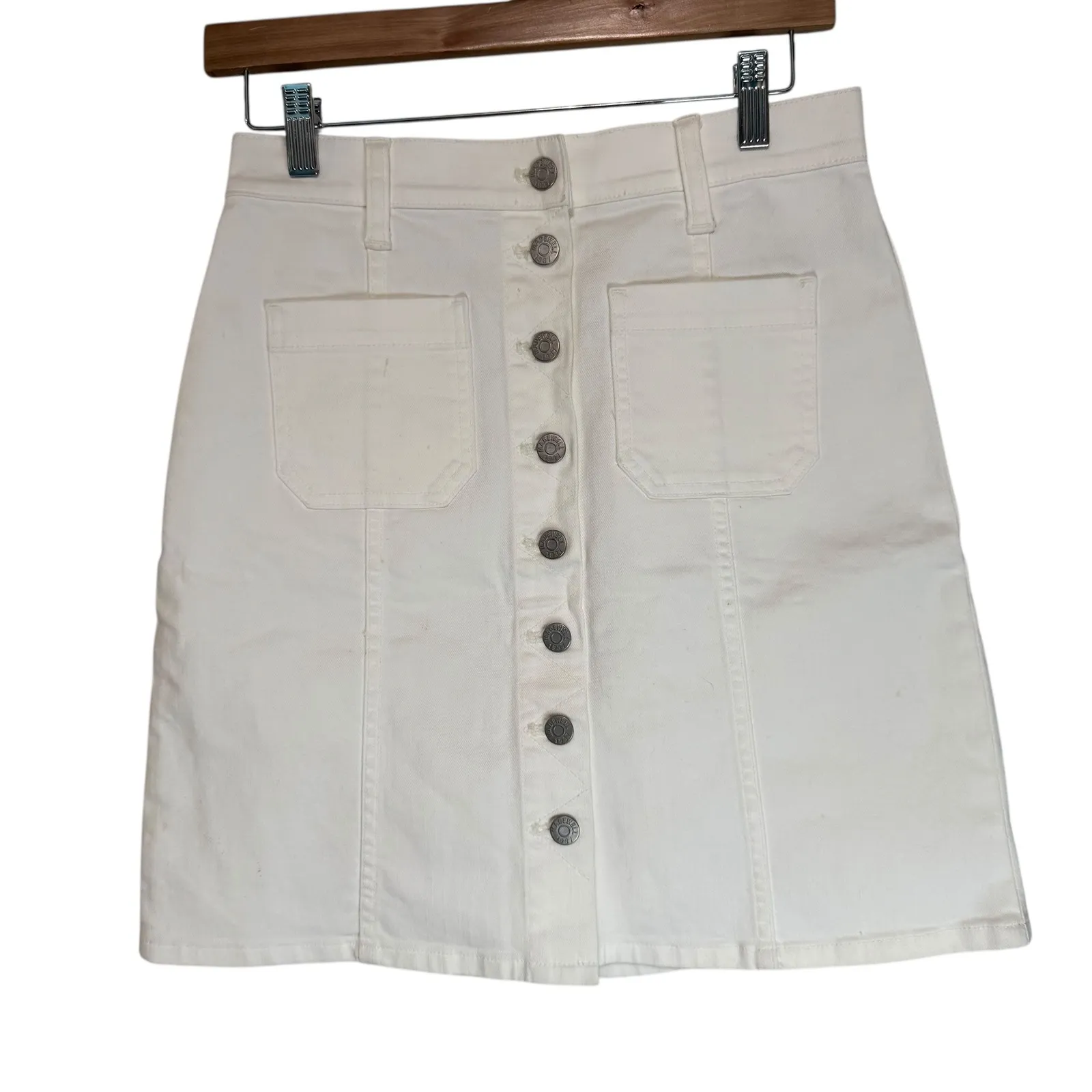 Madewell White Button Front Denim Mini Skirt Size 26 - Image 2