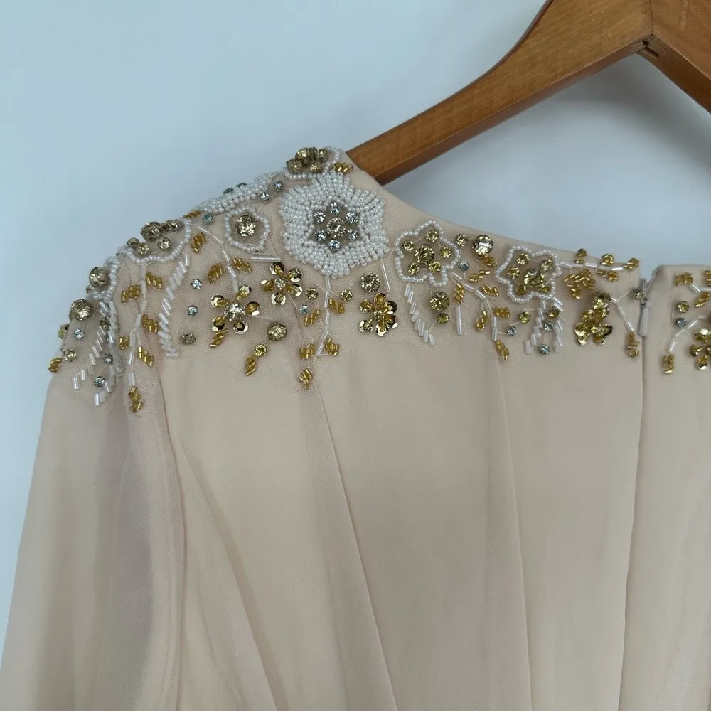 Mac Duggal Embellished Shoulder Blouson Sleeve Evening Gown in Porcelain size 14 - Image 9