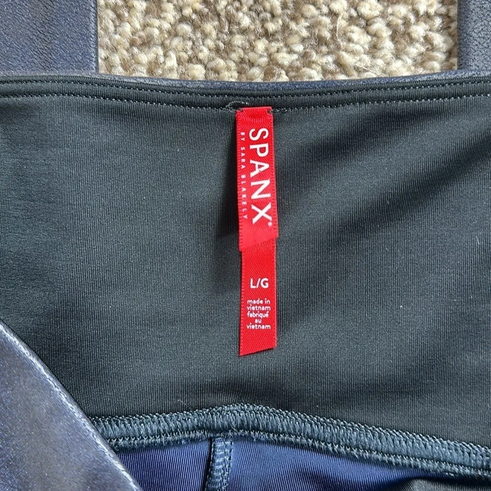 SPANX | SPANX Faux Leather Metallic Blue Leggings - Image 3
