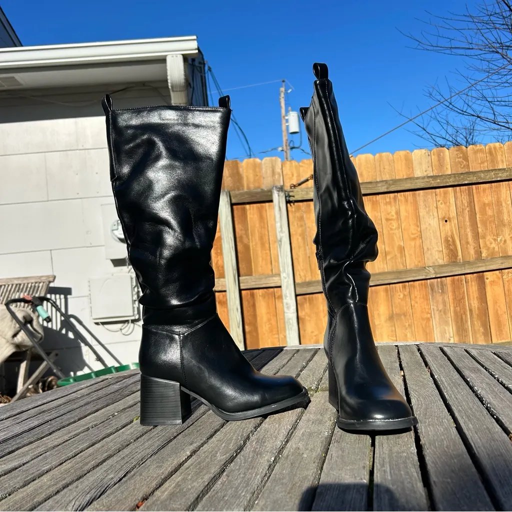 Olivia Miller black Sky Women's Tall Boots size 7.5 heeled knee high spring fall - Image 2