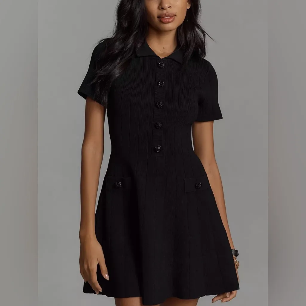 Endless Rose Black Ribbed Button Front Mini Dress | NWT | Sold Out Size Large - Image 2