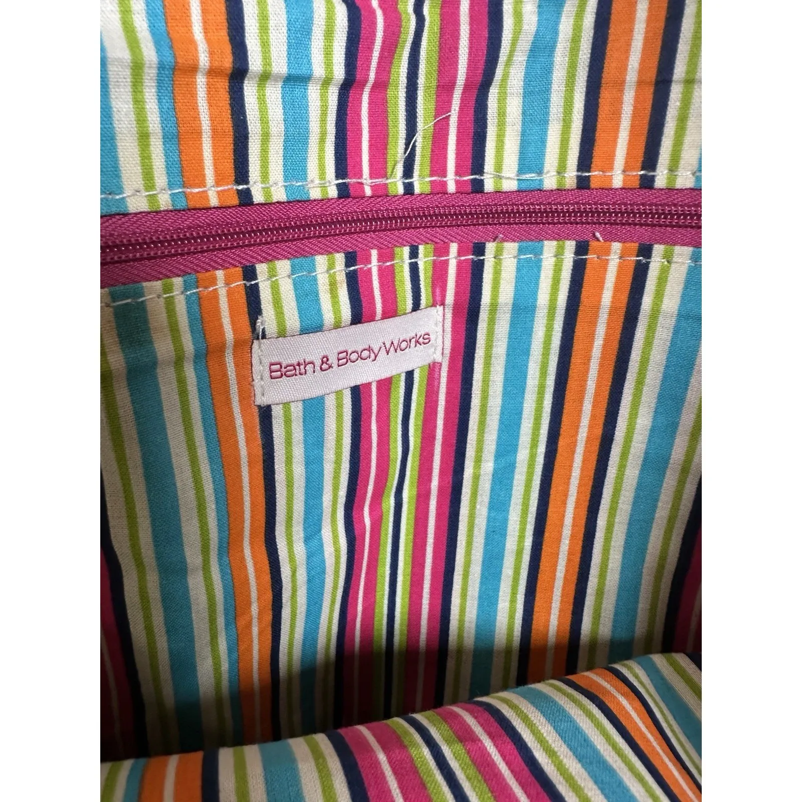 New Vintage Bath and Body Works Blue Denim and Pink Tote Bag Inside Pocket - Image 6