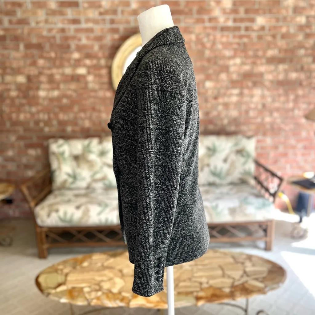 WHBM Studio Trophy Plaid Black Grey Tweed Knit Double Breasted Blazer 4 - Image 7